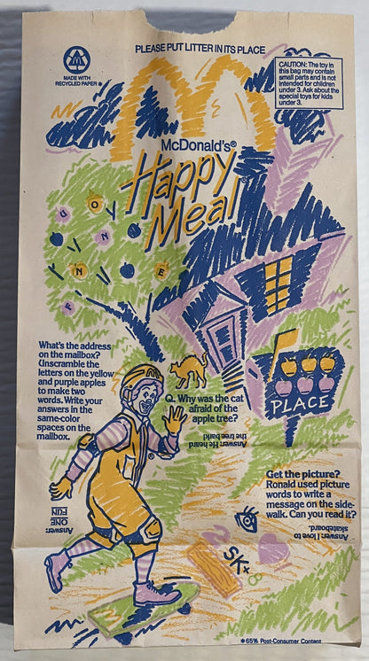 Vintage 1991 McDonald’s Happy Meal Bag 🍟 Ronald, Hamburglar & Birdie NOS