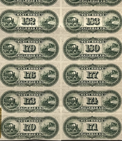 Antique 1885 West Shore Railroad $1,000 Gold Bond 🛤️ Certificate with Coupons, Vanderbilt Railway History