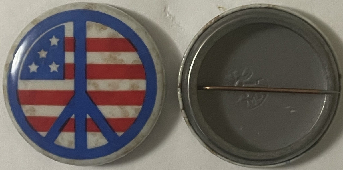 Vintage Peace Symbol Pinback Button ✌️ American Flag Design NOS Anti-War Protest Pin