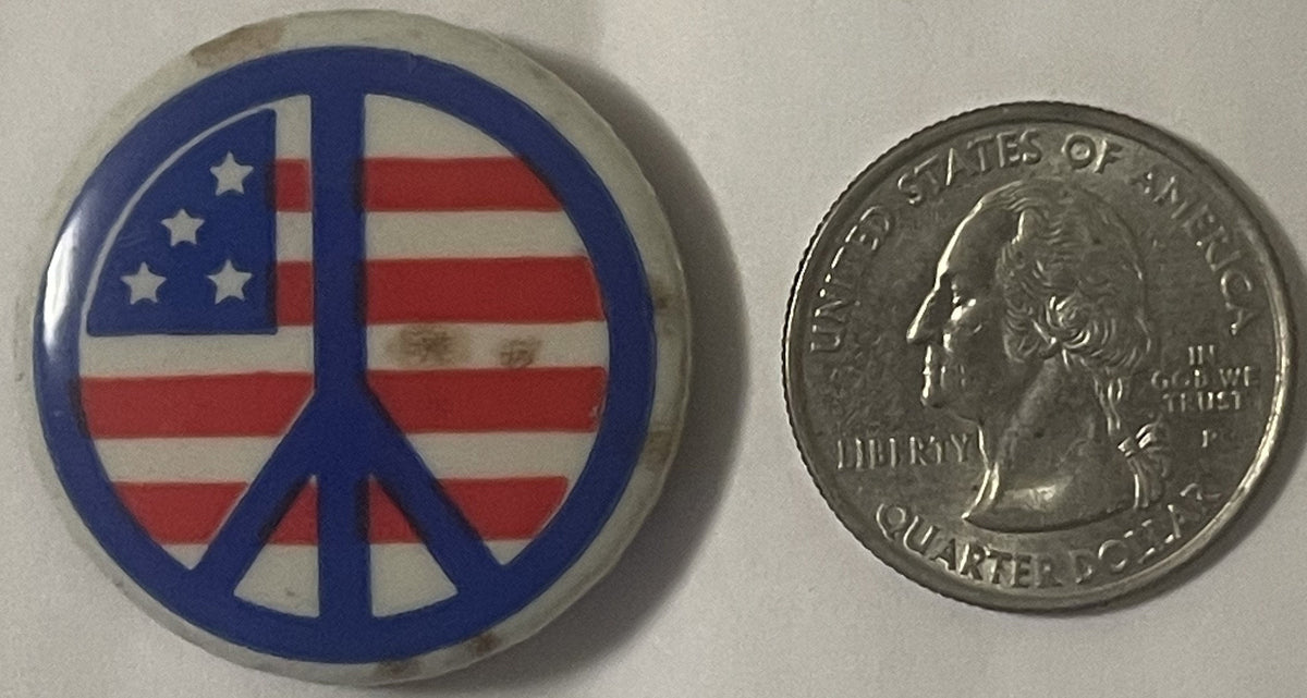 Vintage Peace Symbol Pinback Button ✌️ American Flag Design NOS Anti-War Protest Pin