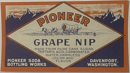Antique 1920s Pioneer Grape Nip Label from Davenport WA