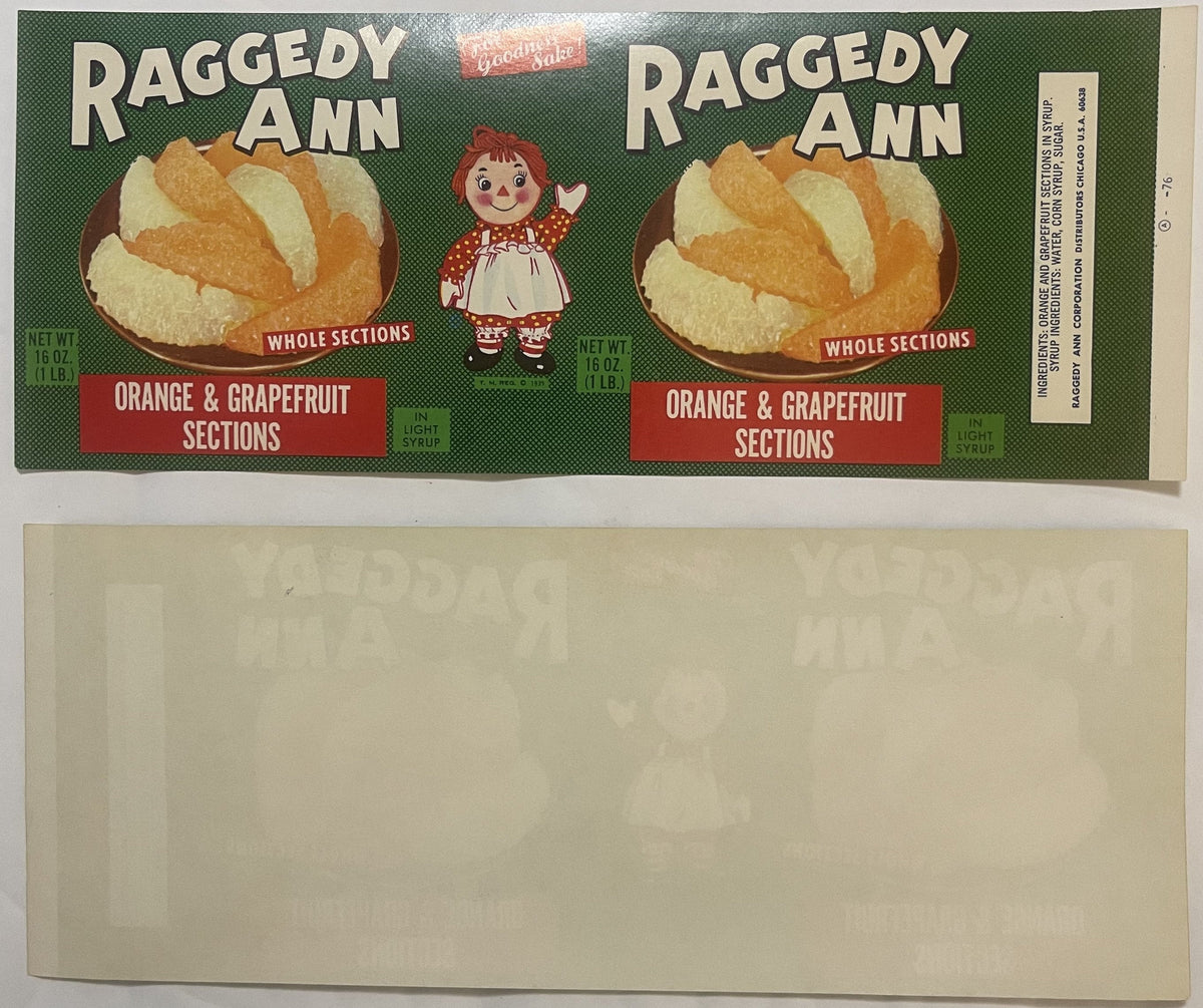 Vintage 1960s Raggedy Ann Can Label from Chicago Illinois