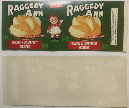 Vintage 1960s Raggedy Ann Can Label from Chicago Illinois