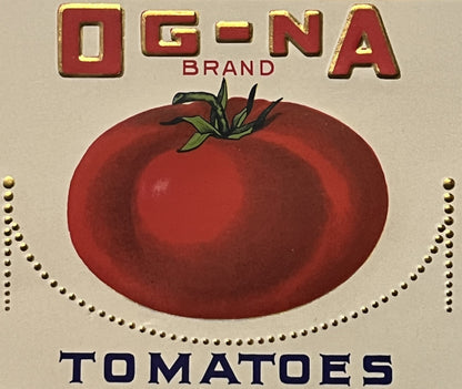 Antique OG-NA Brand Tomatoes Label 🪶 Fabius NY Native American Chief Gold Embossed Can Label