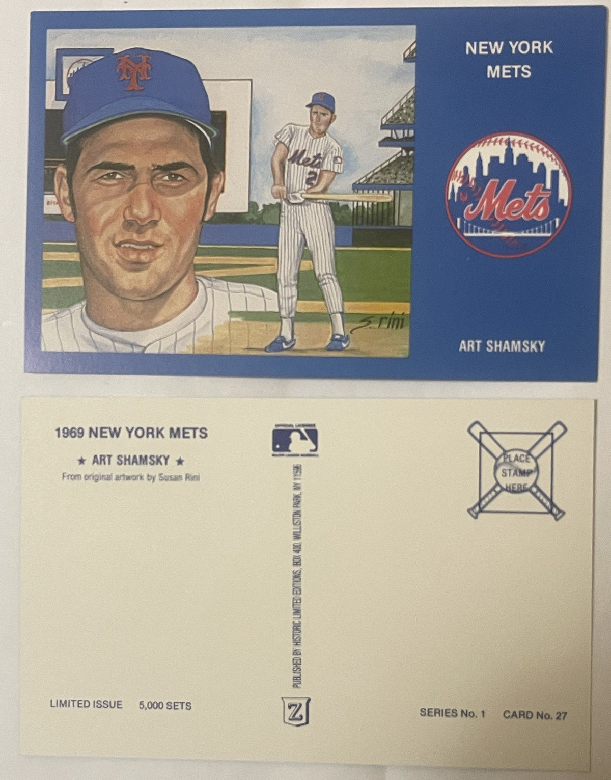 Vintage 1980s Limited Edition Only 5000 Ever! 1969 Art Shamsky NY Mets Postcard 🃏