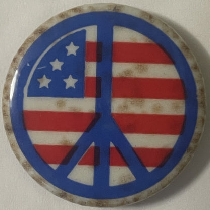 Vintage Peace Symbol Pinback Button ✌️ American Flag Design NOS Anti-War Protest Pin