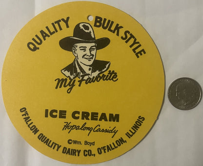Vintage 1950s Hopalong Cassidy Ice Cream Sign 🍨 O’Fallon IL Dairy NOS