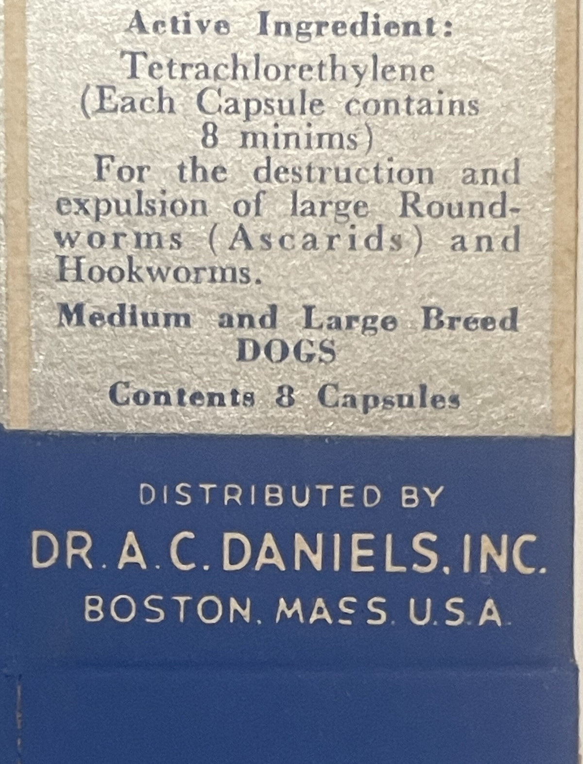 Vintage 1951 Dr. A.C. Daniels Dog Vermi‑Kap Medicine Box — Boston Veterinary History 🏛️
