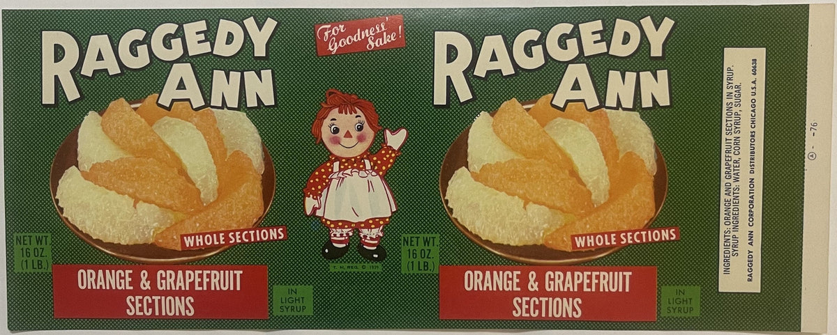 Vintage 1960s Raggedy Ann Can Label from Chicago Illinois