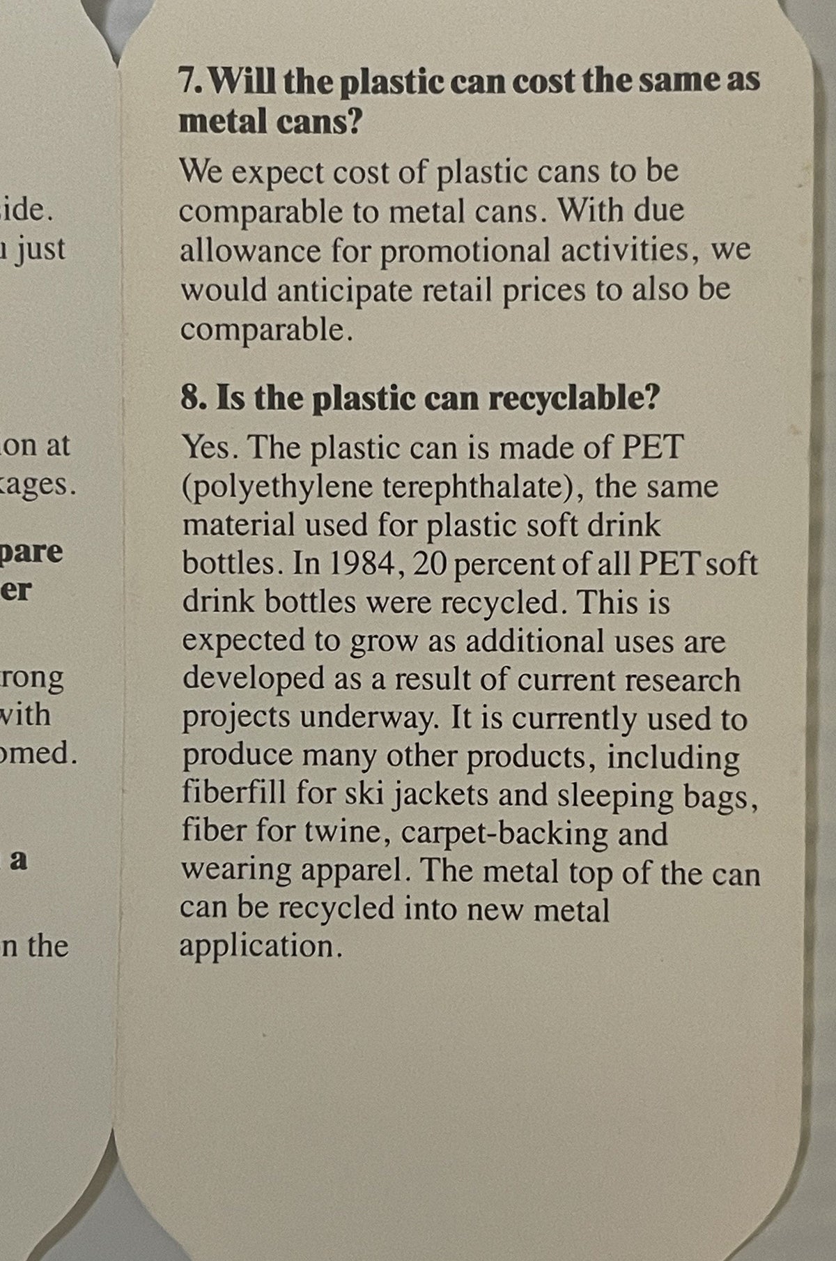Vintage 1985 Coca Cola Recyclable Plastic Can Pamphlet Die Cut Brochure Failed Product Soda History 🥤