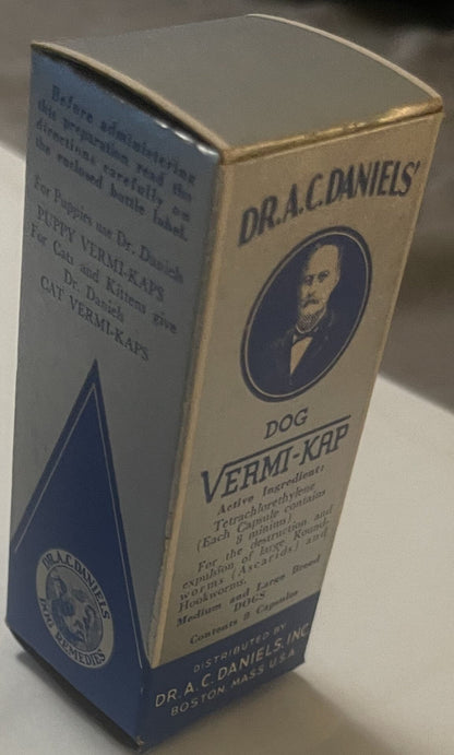 Vintage 1951 Dr. A.C. Daniels Dog Vermi‑Kap Medicine Box — Boston Veterinary History 🏛️