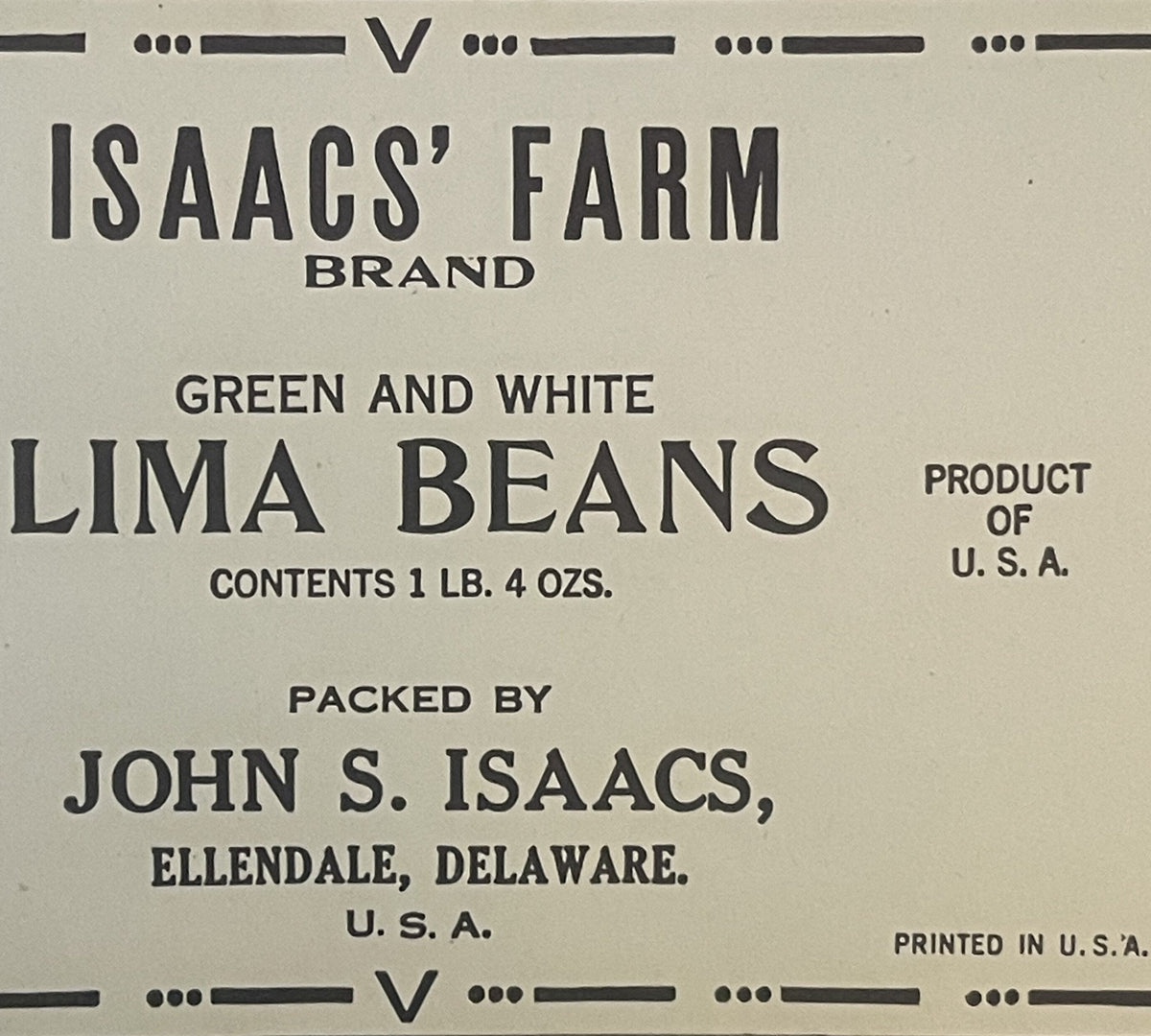 Vintage 1940s Isaac's Lima Bean Can Label WWII Collectible