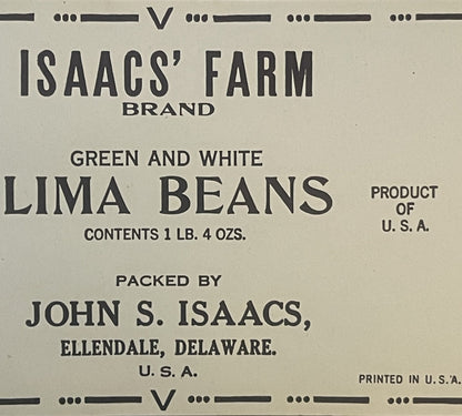 Vintage 1940s Isaac's Lima Bean Can Label WWII Collectible