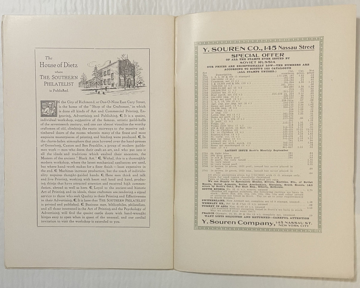 Antique 1924 The Southern Philatelist Vol I No 1 Confederate Stamps Postal History 📬