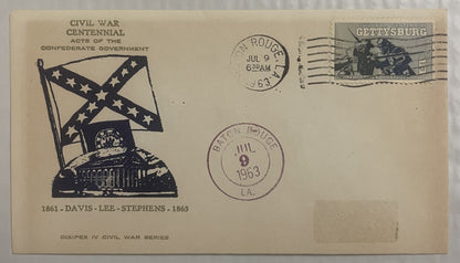 Vintage 1961 Civil War Centennial Series Dixie Embossed Stamped Envelope ✉️