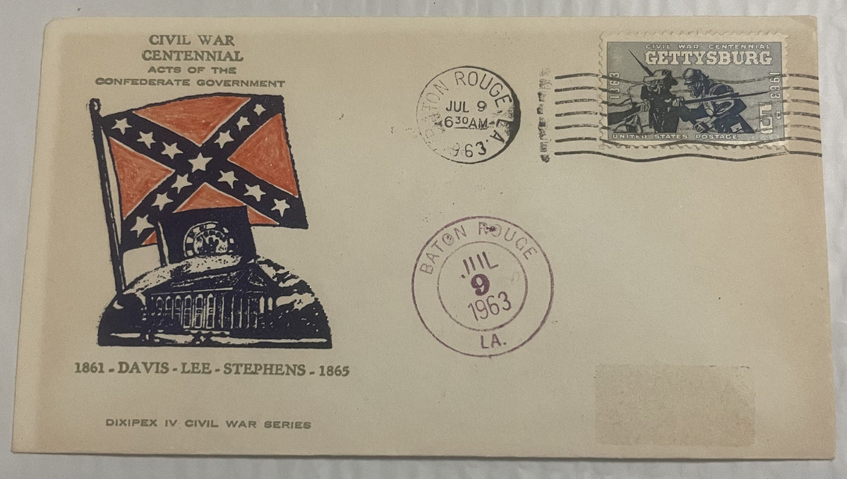 Vintage 1961 Civil War Centennial Series Dixie Embossed Stamped Envelope ✉️