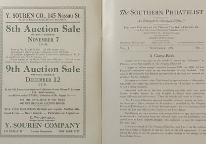 Antique 1924 The Southern Philatelist Vol I No 1 Confederate Stamps Postal History 📬