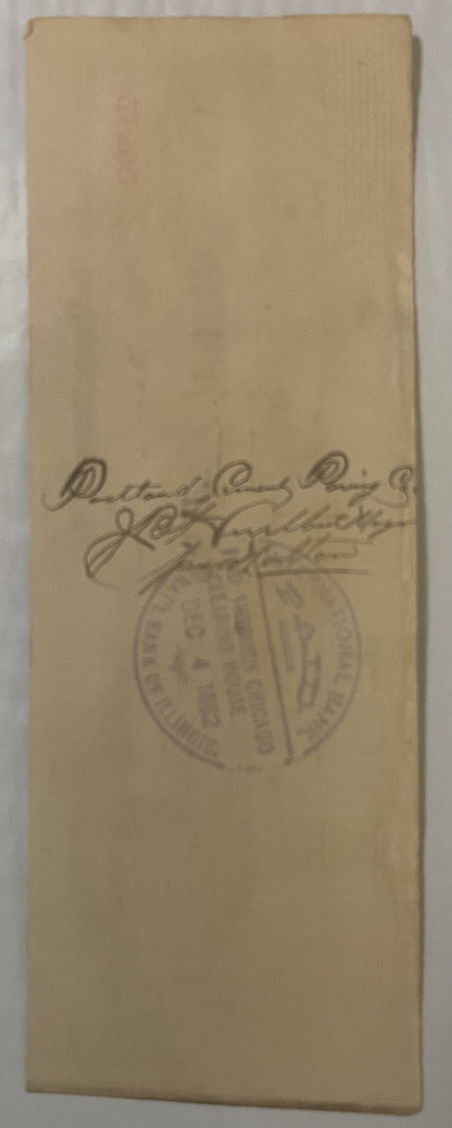 Antique 1880s Downer and Bemis Brewing Co. Chicago Check