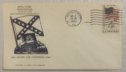 Vintage 1961 Civil War Centennial Series Dixie Embossed Stamped Envelope ✉️