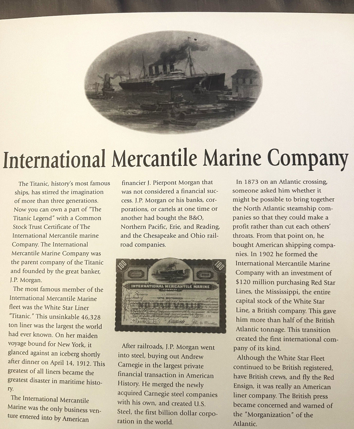 Antique 1910s - 1920s Titanic International Mercantile Marine Preferred Stock Certificate - Light Green 📜