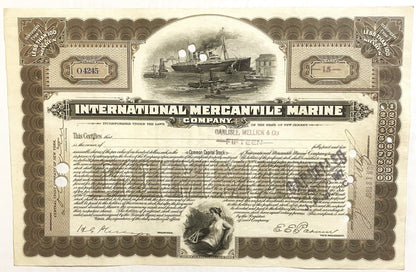 Antique 1910s 1920s Titanic International Mercantile Marine Stock Certificate Brown White Star Line 📜