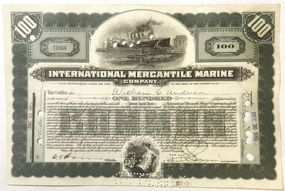 Antique 1910s-1920s Titanic International Mercantile Marine Stock Certificate 🚢 Green, White Star Line
