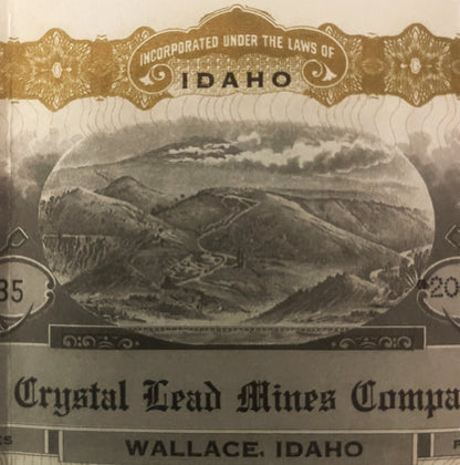 Antique 1946 Crystal Lead Mines Stock Certificate ⛏️ Idaho WWII Mining History, Wallace Coeur d'Alene