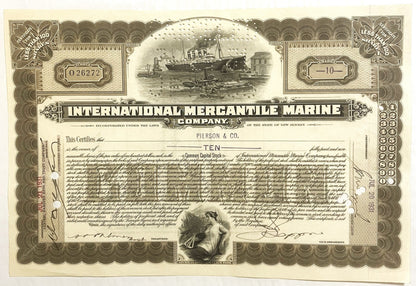 Antique 1910s 1920s Titanic International Mercantile Marine Stock Certificate Brown White Star Line 📜