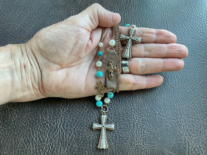 White and Blue Boho Cross Necklace Hammered Finish Multi Color Bohemian Bead Charms Woman Jewelry jewellery