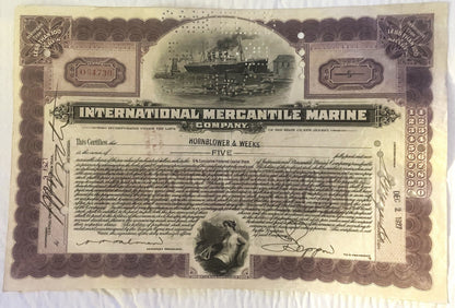 Antique 1910s - 1920s Titanic International Mercantile Marine Preferred Stock Certificate - Purple 📜