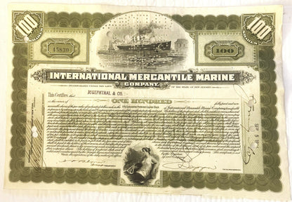 Antique 1910s - 1920s Titanic International Mercantile Marine Preferred Stock Certificate - Light Green 📜
