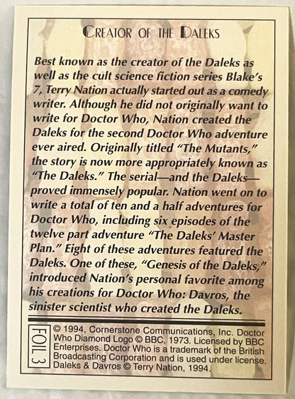 Vintage 1994 Doctor Who Daleks Foil Trading Card — Card 3 of 6 🛸