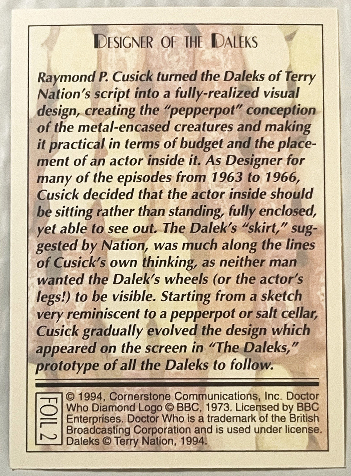 Vintage 1994 Doctor Who Daleks Foil Trading Cards — Cards 1–3 of 6 🛸