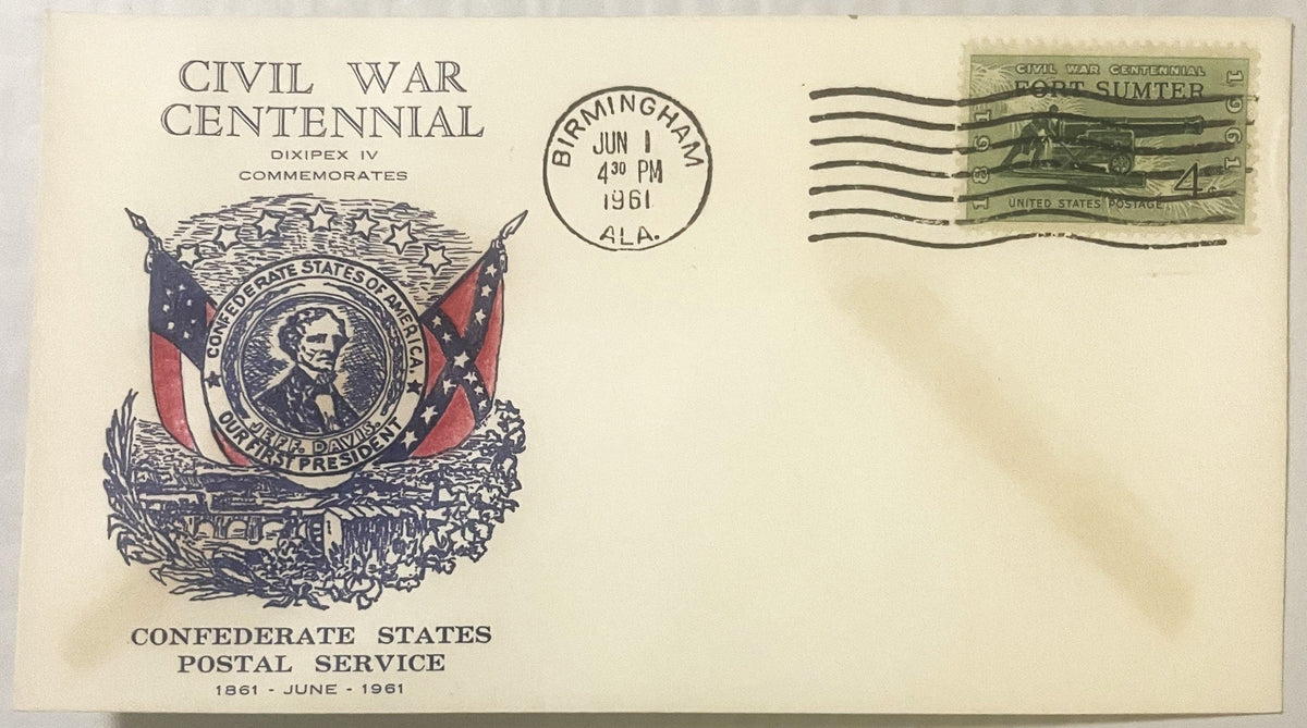 Vintage 1961 Civil War Centennial Series Jefferson Davis Stamped Envelope, Fort ✉️