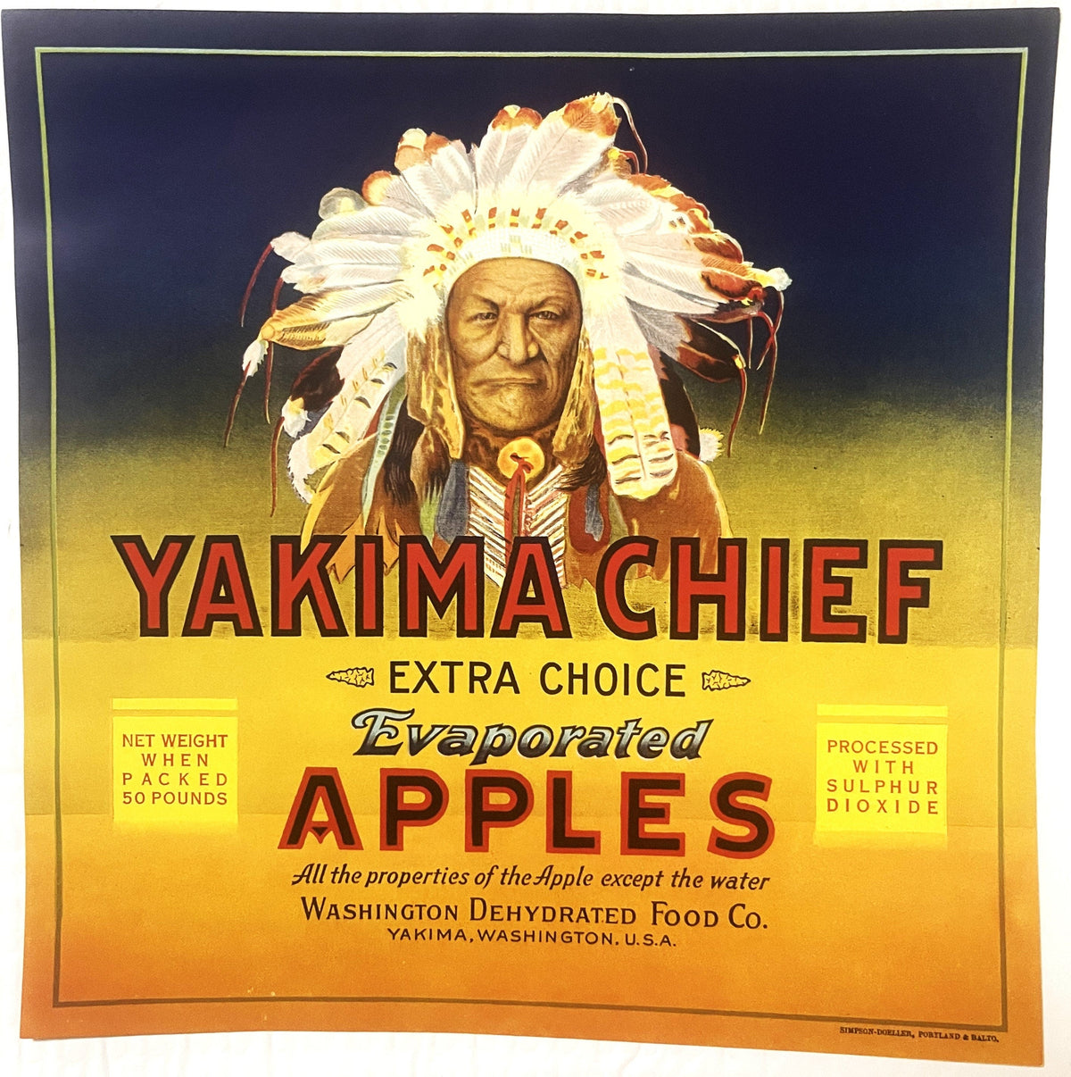 Vintage 1940s Yakima Chief Crate Label | Native American Washington Produce Art