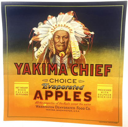 Vintage 1940s Yakima Chief Crate Label | Native American Washington Produce Art