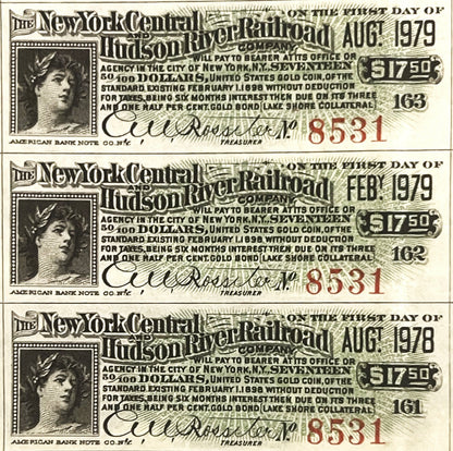 Antique 1898 New York Central & Hudson River Railroad Gold Bond 🚂 Lake Shore Collateral Certificate