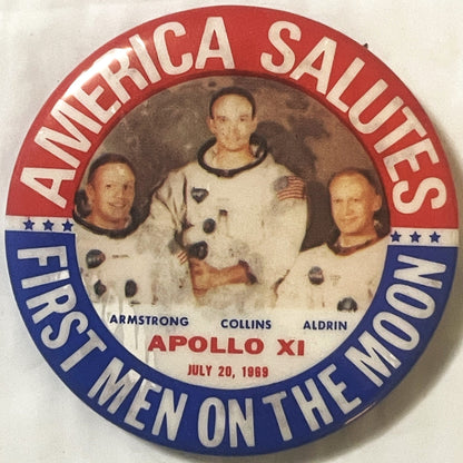Vintage 1969 Apollo 11 Moon Landing Pinback Button 🚀 America Salutes First Men on the Moon