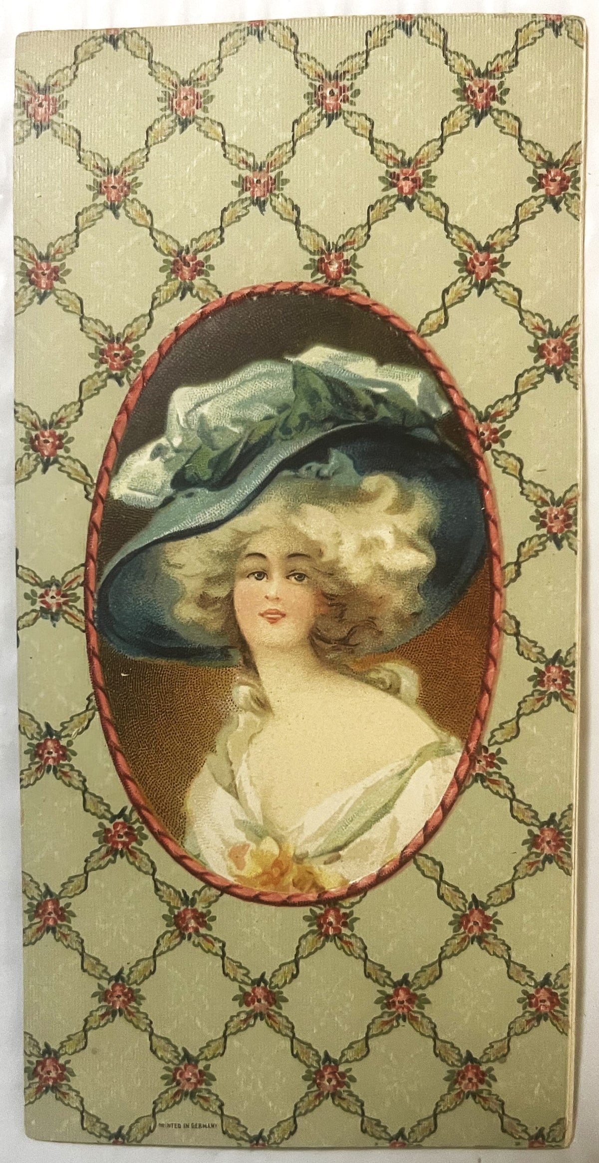 Antique Edwardian Candy Box Insert Blue Plumed Hat Lady Chromolithograph Printed in Germany NOS Belle Epoque Ephemera 🥫