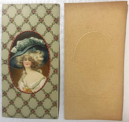 Antique Edwardian Candy Box Insert Blue Plumed Hat Lady Chromolithograph Printed in Germany NOS Belle Epoque Ephemera 🥫