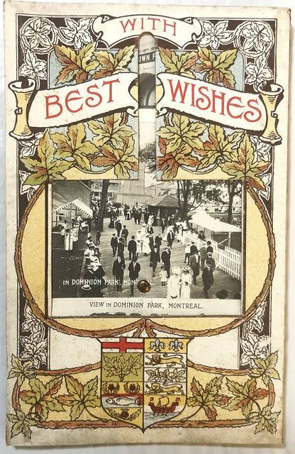 Rare Antique 1900s - 1910s Dominion Park Fan Postcard 🃏 Montreal, Quebec, Unique!