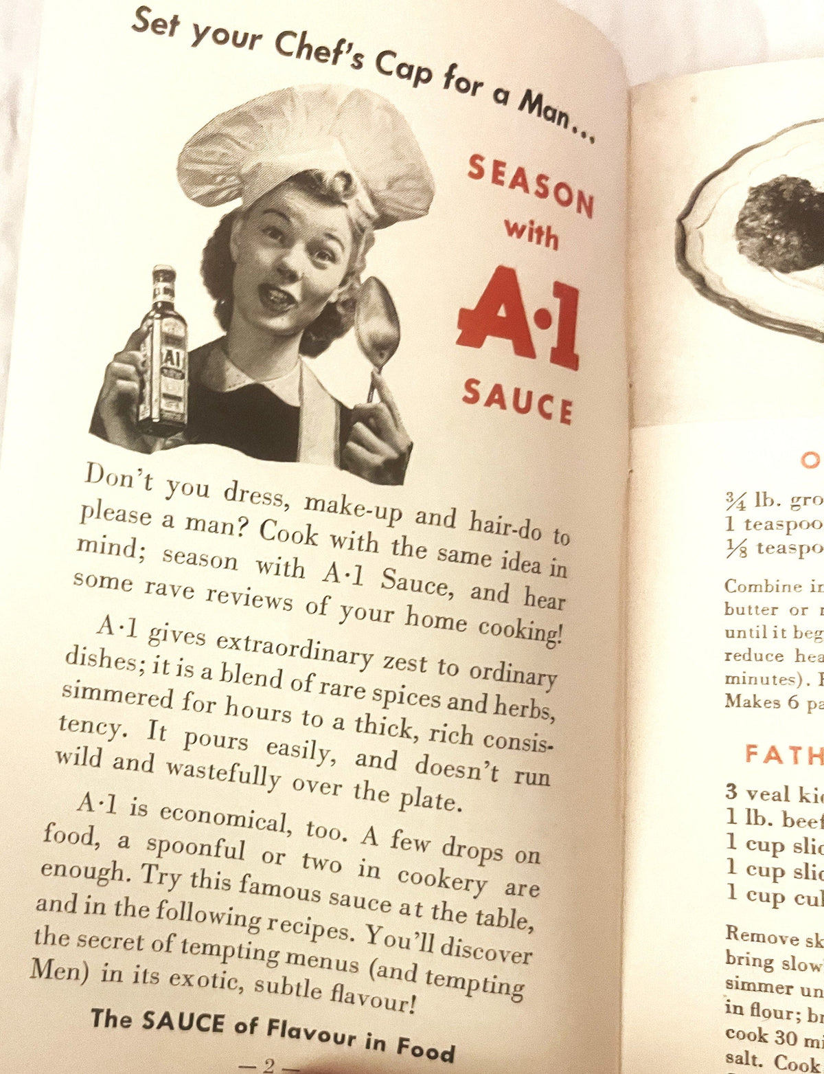 Vintage 1941 "Cooking for a Man" A·1 Sauce Print 📖 Heublein Hartford Advertising
