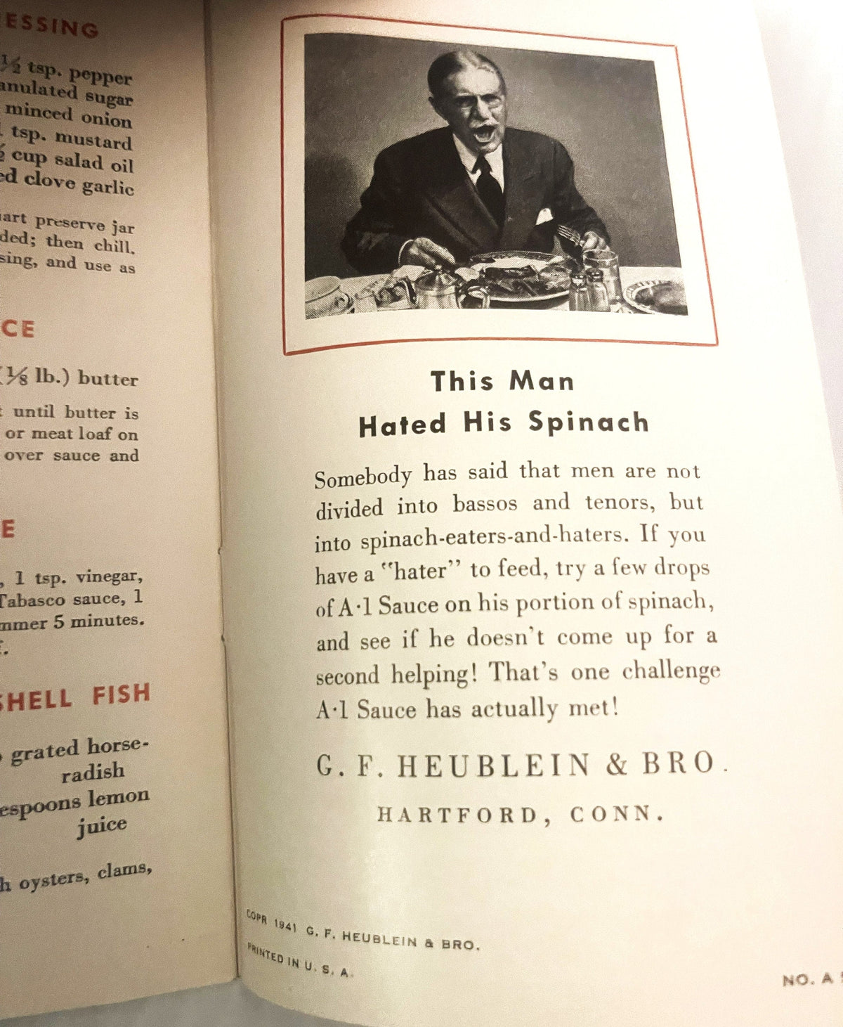 Vintage 1941 "Cooking for a Man" A·1 Sauce Print 📖 Heublein Hartford Advertising