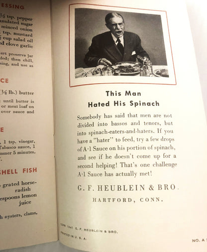 Vintage 1941 "Cooking for a Man" A·1 Sauce Print 📖 Heublein Hartford Advertising