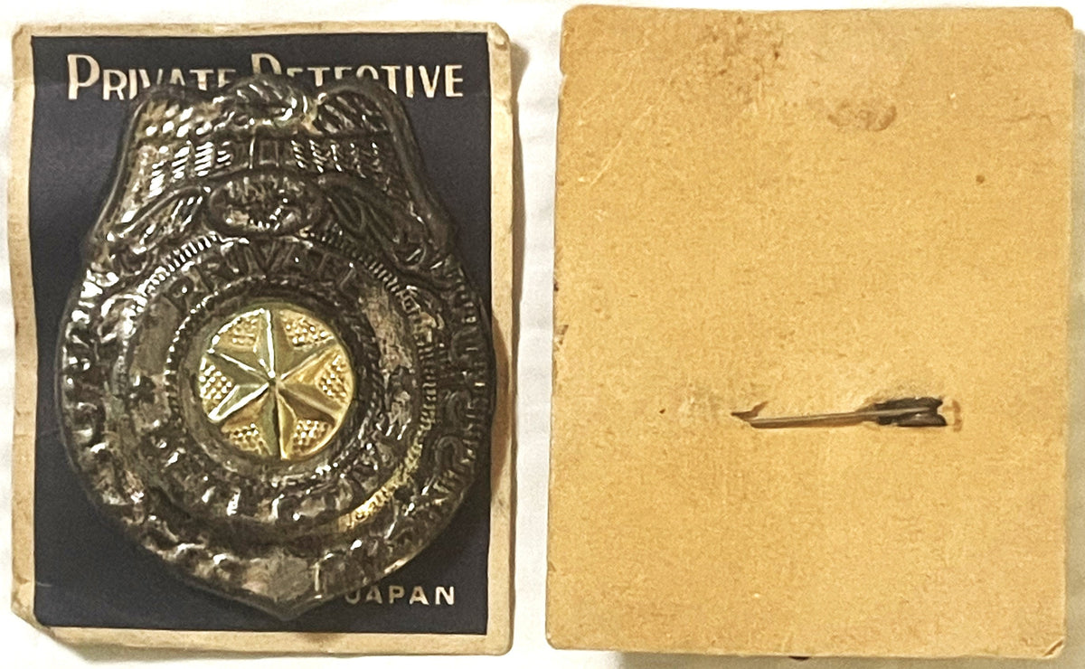Vintage Tin Toy Badge 🕵️ Private Detective & Special Police on Original Card | 1950s–60s Japan Dime Store