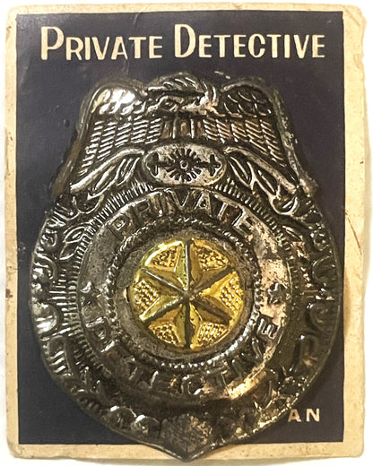 Vintage Tin Toy Badge 🕵️ Private Detective & Special Police on Original Card | 1950s–60s Japan Dime Store