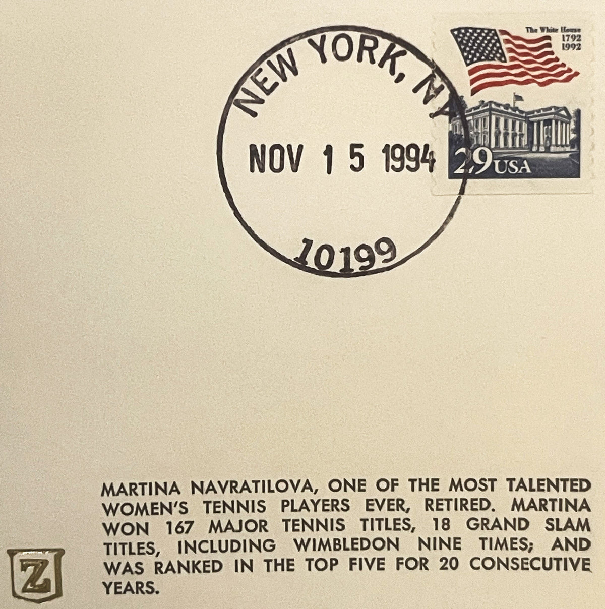 Vintage 1994 Martina Navratilova Retires Tennis Embossed Stamped Envelope! ✉️
