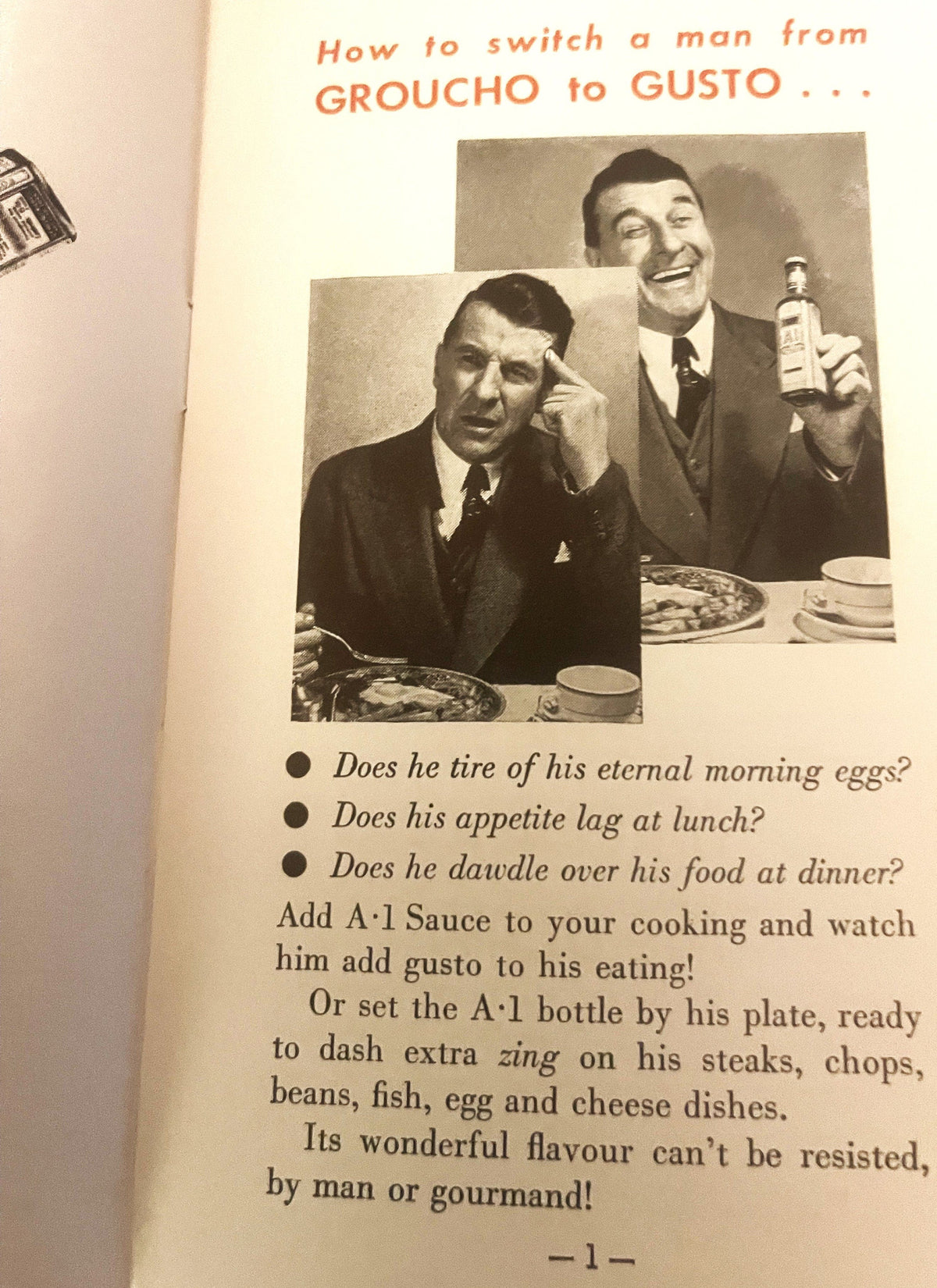 Vintage 1941 "Cooking for a Man" A·1 Sauce Print 📖 Heublein Hartford Advertising