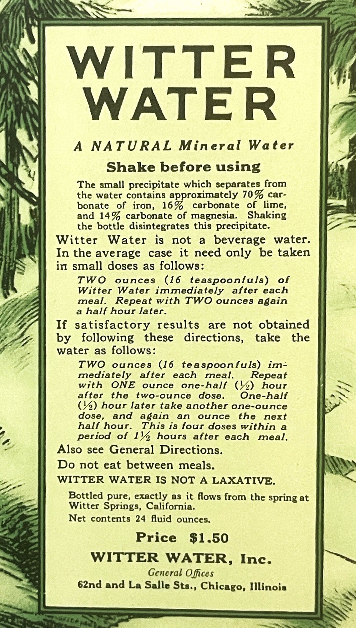 Antique Vintage 1927 Witter Water Label ✨ Quack Americana Cures, Capone Hangout!