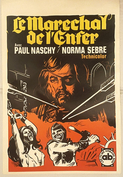 Vintage 1974 Le Maréchal de l'Enfer Belgium Movie Poster 🖼️ Paul Naschy Devil's Possessed Spanish Horror